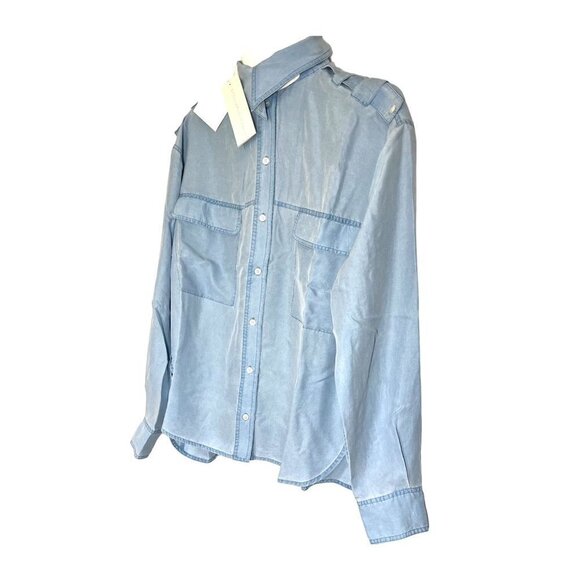 Stella McCartney Womens Blue Silk Collared Long Sleeve Button Blouse Sz 10 New - Picture 5 of 13